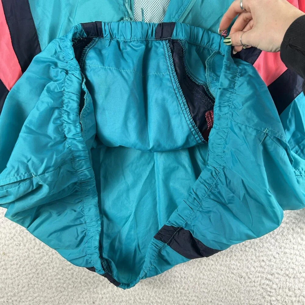 Vintage Adidas Jacket Mens XL Blue Hooded Colorblock Windbreaker Pullover 80s
